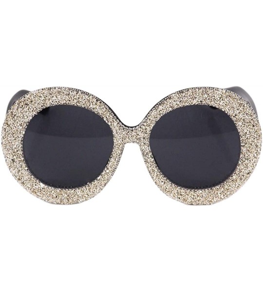 Goggle Fashion Round Pearl Decor Sunglasses UV Protection Metal Frame - Gray Lens - CF18XLMUUT5 $34.34