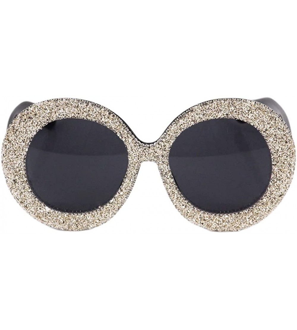 Goggle Fashion Round Pearl Decor Sunglasses UV Protection Metal Frame - Gray Lens - CF18XLMUUT5 $34.34
