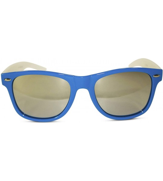 Rectangular Two Tone Neon Contrast Style Sunglasses with Silver Mirrored Lens (Blue with White Temples) - CL11KQST96J $17.69