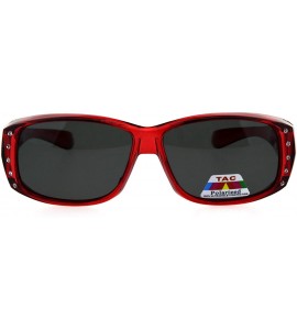 Rectangular Polarized 56mm Rhinestone Trim Translucent Plastic Rectangular Fit Over Sunglasses - Red - CP18GTZLDII $23.25