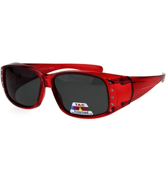 Rectangular Polarized 56mm Rhinestone Trim Translucent Plastic Rectangular Fit Over Sunglasses - Red - CP18GTZLDII $23.25