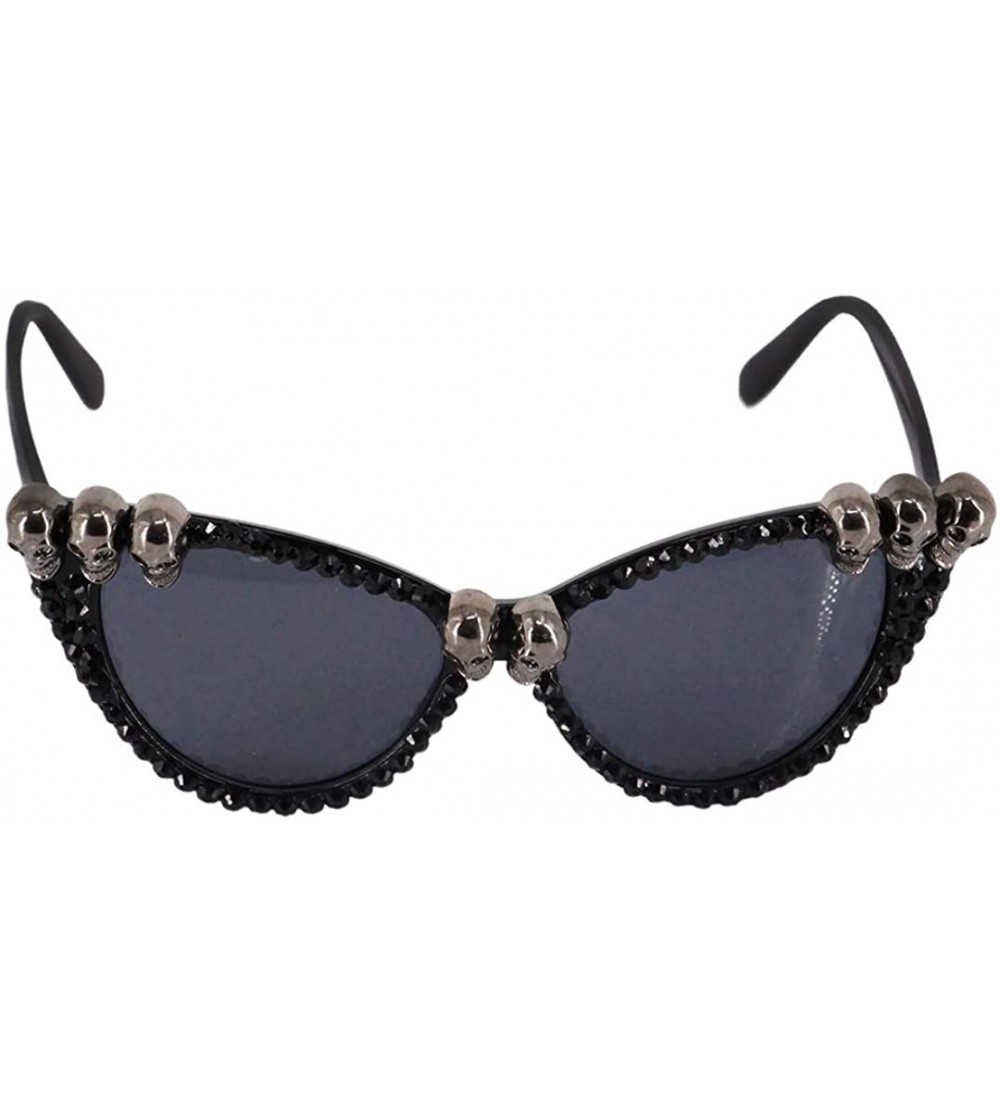 Sport Skull Punk Rhinestone Sunglasses UV Protection Hip Hop Glasses - Cat Eye Small Skull - CG18X5IC3AH $20.07