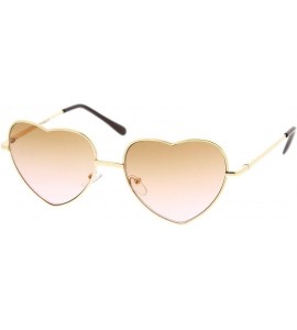 Round Small Thin Metal Frame Temples Vibrant Colored Gradient Lens Heart Sunglasses 52mm - Gold / Brown-pink - CV12N1QJTW3 $1...