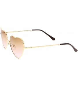 Round Small Thin Metal Frame Temples Vibrant Colored Gradient Lens Heart Sunglasses 52mm - Gold / Brown-pink - CV12N1QJTW3 $1...