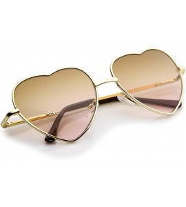 Round Small Thin Metal Frame Temples Vibrant Colored Gradient Lens Heart Sunglasses 52mm - Gold / Brown-pink - CV12N1QJTW3 $1...