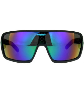 Shield KUSH Goggle Sunglasses Mens Matted Black Shield Frame Mirror Lens UV 400 - Black/Green (Teal-multi Mirror) - CH18CHCYH...