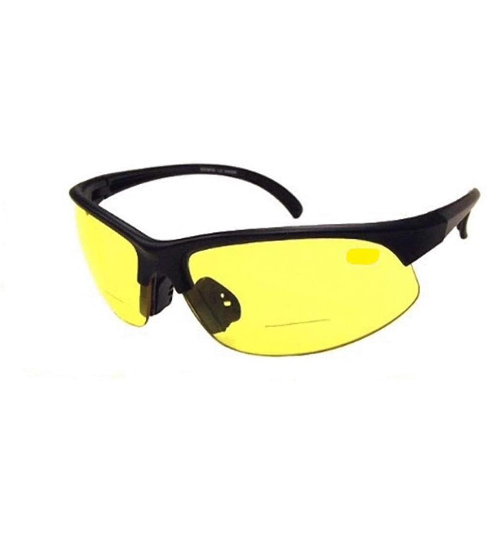 Oversized Bifocal Sports Half Rim Wrap Around Yellow Lens Night Vision Driving - Outdoor Reading Glasses Sunglasses - Black -...