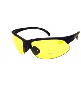 Oversized Bifocal Sports Half Rim Wrap Around Yellow Lens Night Vision Driving - Outdoor Reading Glasses Sunglasses - Black -...