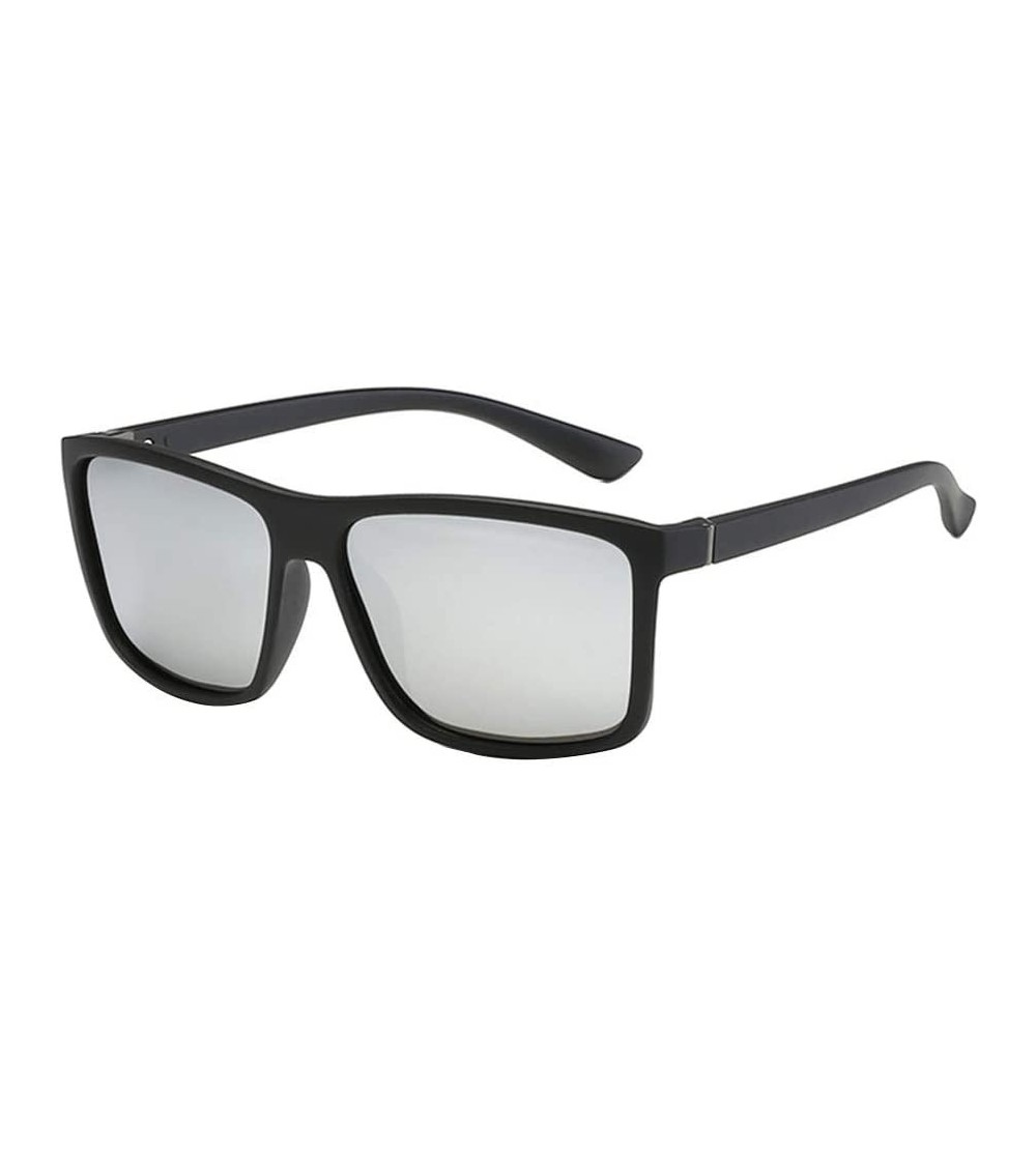 Square Men's Classic Sunglasses UV400 Square Frame Polarized Sunglasses Lenses Vintage Sun Glasses (Silver) - Silver - CV18SY...