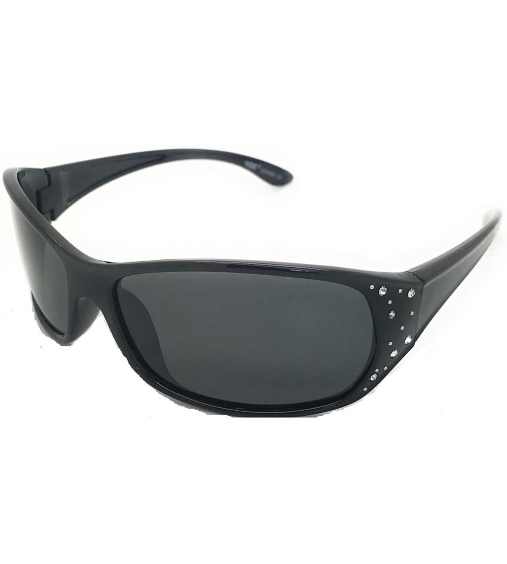 Sport Women's Polarized Sunglasses Designer Sport Fashion Rhinestones Free Pouch - Black - CN11PQCC9D5 $22.05