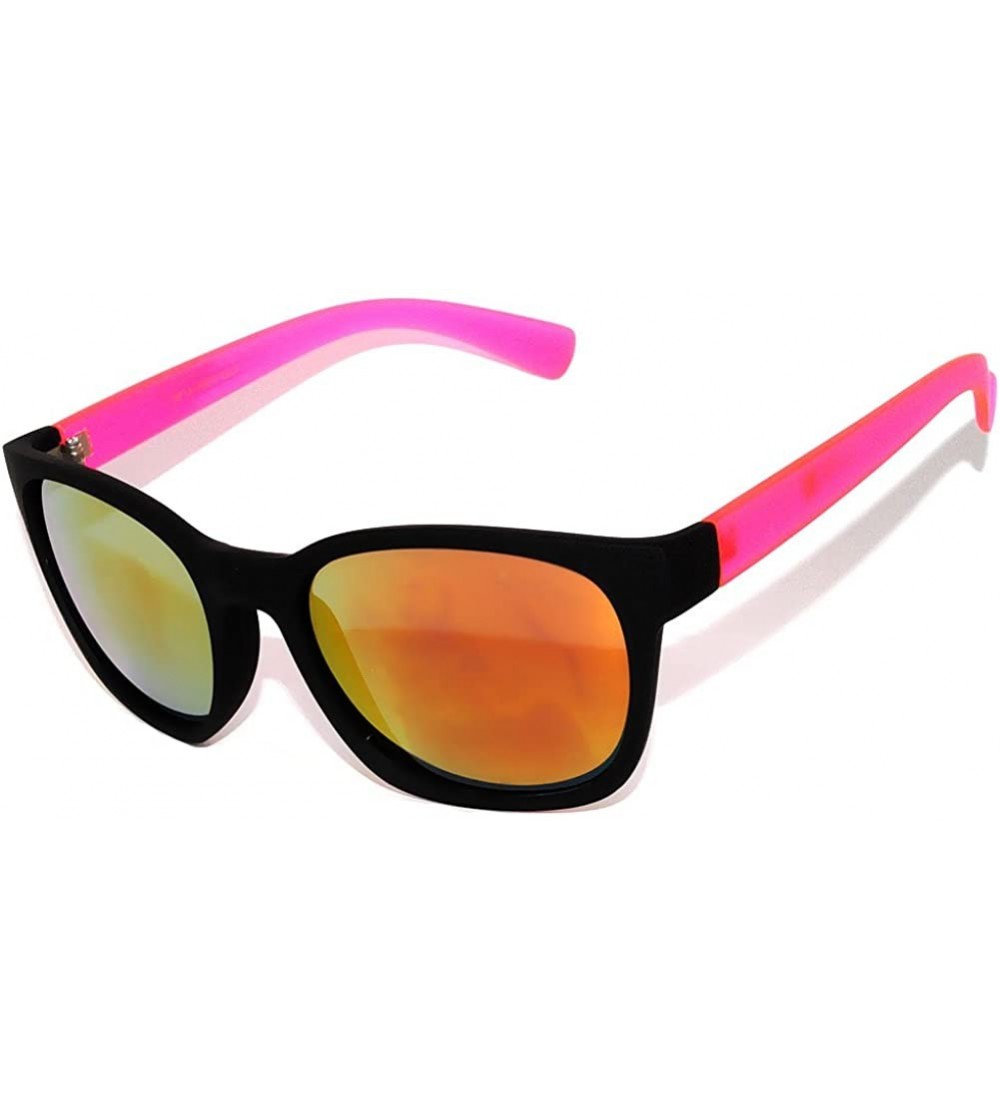 Wayfarer Retro Matte soft frame Reflective Colored Mirror Lens Style Sunglasses Black-Pink Frame Stylish Fashion - CK11N5C1JY...
