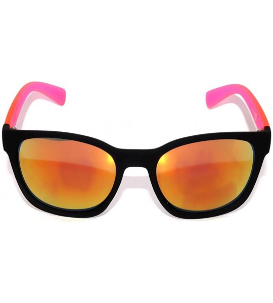 Wayfarer Retro Matte soft frame Reflective Colored Mirror Lens Style Sunglasses Black-Pink Frame Stylish Fashion - CK11N5C1JY...