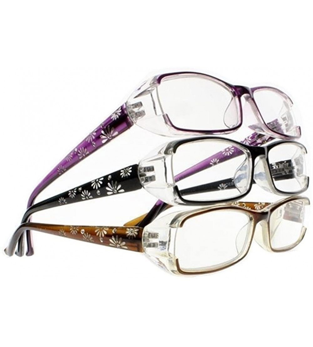 Rectangular 3 piece Spring Hinges Half-Transparent Frame Flower Diamonds Legs Reading Glasses - Black & Purple & Brown - CS18...