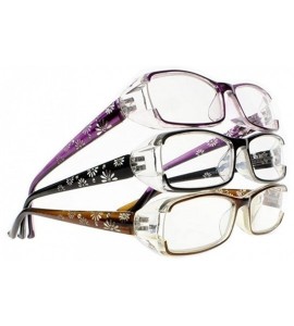 Rectangular 3 piece Spring Hinges Half-Transparent Frame Flower Diamonds Legs Reading Glasses - Black & Purple & Brown - CS18...