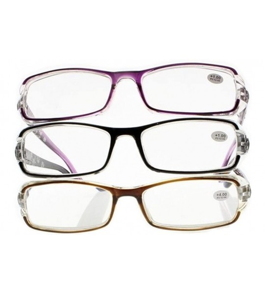 Rectangular 3 piece Spring Hinges Half-Transparent Frame Flower Diamonds Legs Reading Glasses - Black & Purple & Brown - CS18...