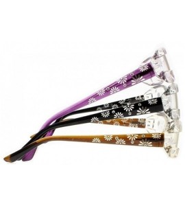 Rectangular 3 piece Spring Hinges Half-Transparent Frame Flower Diamonds Legs Reading Glasses - Black & Purple & Brown - CS18...