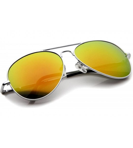 Aviator Premium Full Mirrored Aviator Sunglasses w/Flash Mirror Lens - 3 Pack Silver - Orange - C7116RH62OF $28.36