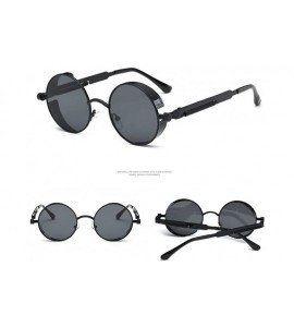 Round Unisex Round Flat Mirror Sunglasses Fshion Vintage Sunglasses Women Men Glasses (Black Franwork with Grey Lens) - C3182...