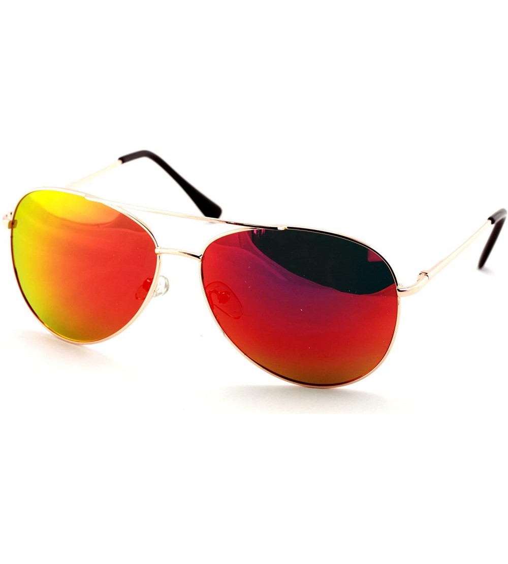 Aviator Polarized Mirror Aviator Sunglasses With Spring Hinge - Adult Standard Size - Lighweight - Gold Fire - CI18DI28IN0 $2...