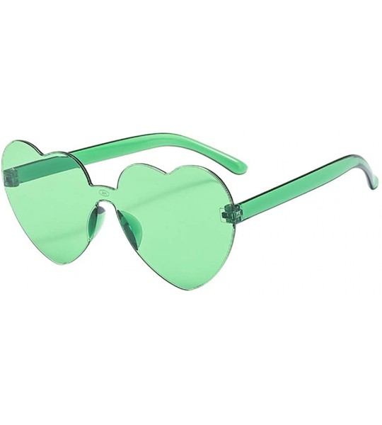 Oval UV Protection Sunglasses for Women Men Rimless frame Love Heart Shaped Plastic Lens and Frame Sunglass - Green - CF19034...