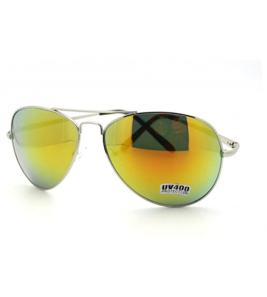 Aviator Aviator Sunglasses Classic Silver Metal Frame with Multicolor Reflective Lens - Silver - CE11CRQ356N $18.73