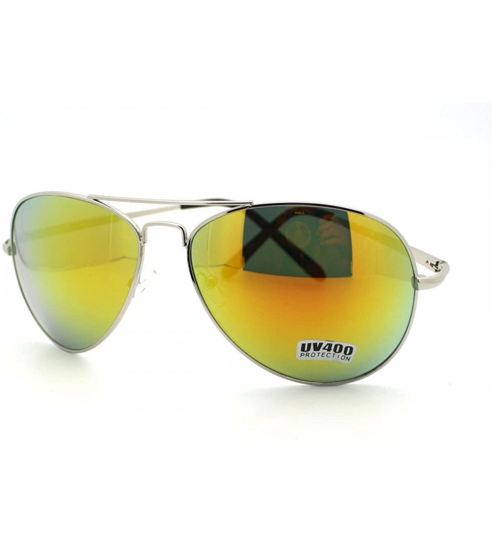 Aviator Aviator Sunglasses Classic Silver Metal Frame with Multicolor Reflective Lens - Silver - CE11CRQ356N $18.73