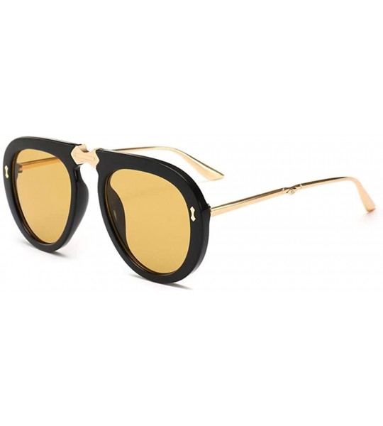 Rectangular Retro large frame sunglasses HanTiaojie square large frame - C5 Black-framed Yellow Film - CO18W2NMWW4 $40.71