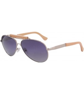 Oval Polarized Sunglasses Metal Frame UV400 Wood Temple Glasses-SG1565 - Silver&bamboo Nature - C618LQC2LT3 $23.50