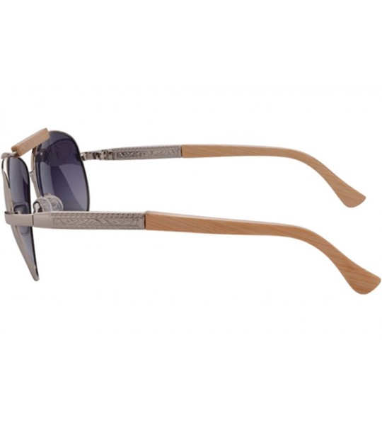 Oval Polarized Sunglasses Metal Frame UV400 Wood Temple Glasses-SG1565 - Silver&bamboo Nature - C618LQC2LT3 $23.50