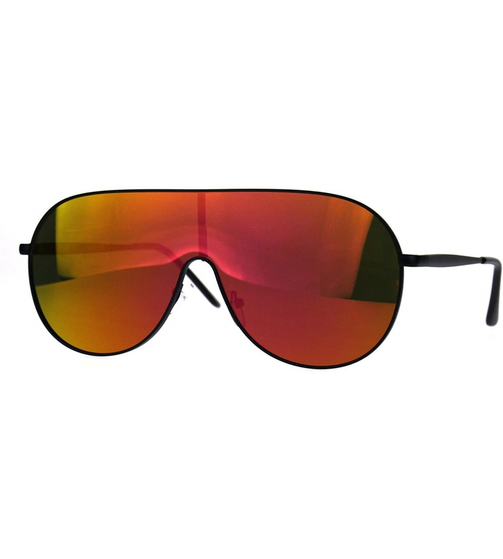 Round Futuristic Oversized Sunglasses Round Shield Metal Frame Mirrored Lens - Black (Fuchsia Mirror) - CX180EG2QS7 $21.99
