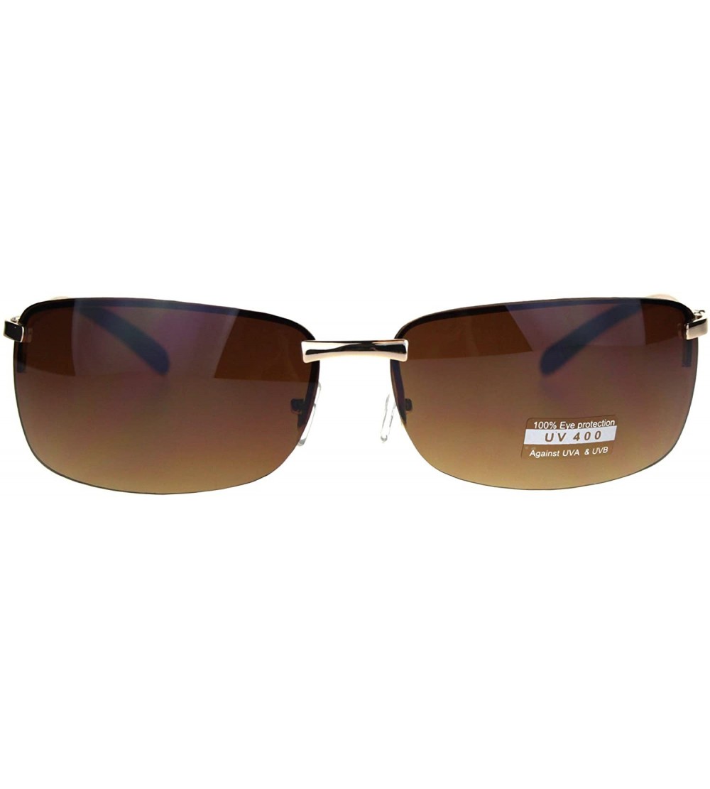 Rectangular Rimless Rectangular Mens Agent Designer Narrow Metal Sunglasses - Brown - CQ186H5I3ZK $20.03