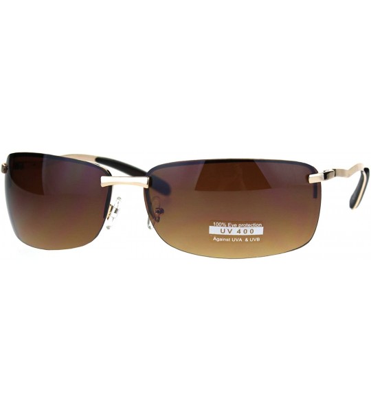 Rectangular Rimless Rectangular Mens Agent Designer Narrow Metal Sunglasses - Brown - CQ186H5I3ZK $20.03