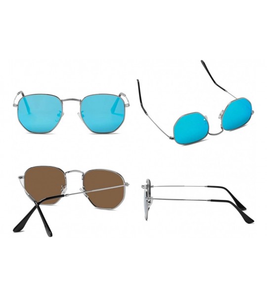 Aviator Hipster Hexagonal Polarized Sunglasses Men Women Geometric Square Small Vintage Metal Frame Retro Shade Glasses - CQ1...