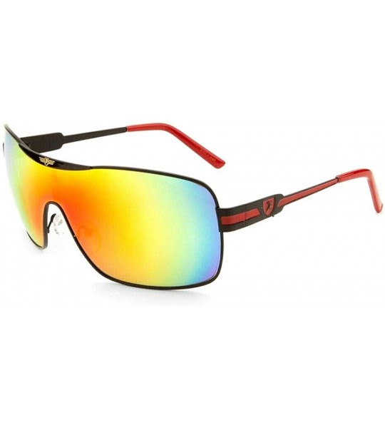 Aviator Khan Wrap Around Shield Aviator One Piece Iridium Flash Lenses Sunglasses - Black & Red Frame - CR18XN33EUM $19.69