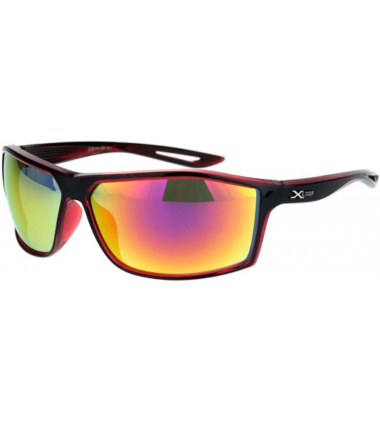 Sport Mens Xloop Sport Squared Rectangular Warp Large Plastic Sunglasses - Black Red Orange Mirror - C018K0X46TX $17.96