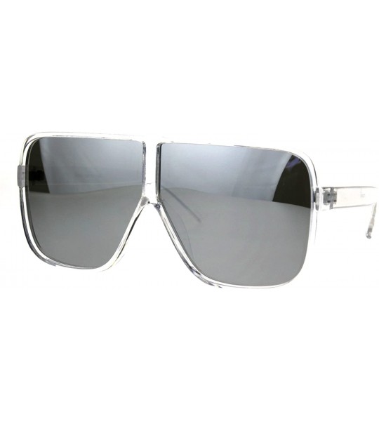 Oversized Thin Plastic Color Mirror Large Racer Mob Sunglasses - Clear Mirror - C5186C37HN5 $24.02