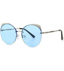 Round Fashion Round frame Lady Brand Designer Cat glasses Vintage men sun glasses UV400 - Blue - CZ18S89L9GG $22.11