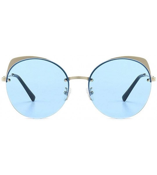 Round Fashion Round frame Lady Brand Designer Cat glasses Vintage men sun glasses UV400 - Blue - CZ18S89L9GG $22.11