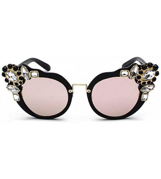 Rimless Ms. Oversized Frame Retro Cat Eye Sunglasses Fashion Design - Black Powder Film - CA18EW266TW $22.06