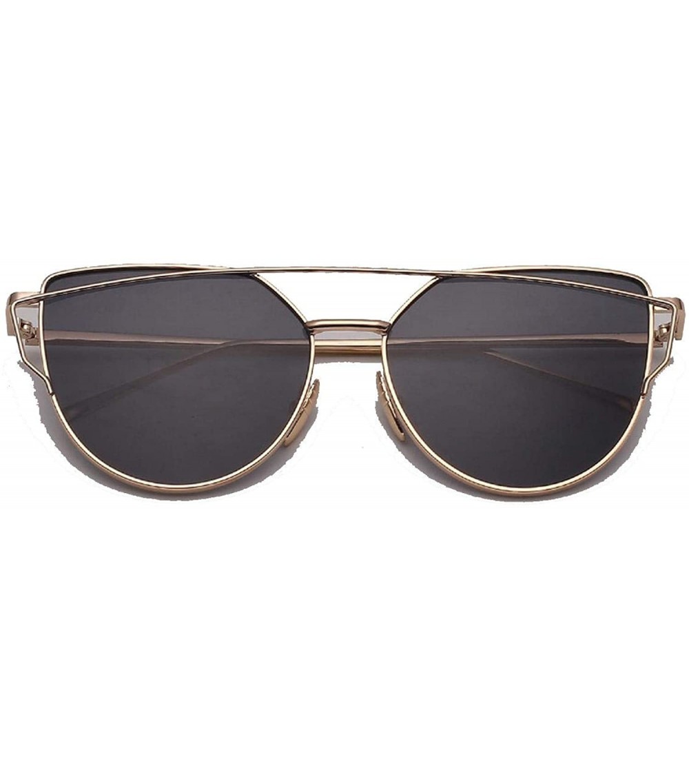 Oval Cat Eye Sunglasses Women Vintage Metal Reflective Glasses Mirror Retro - Gold Grey - CJ198A3C36E $58.98