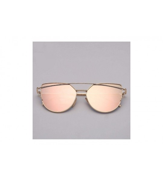 Oval Cat Eye Sunglasses Women Vintage Metal Reflective Glasses Mirror Retro - Gold Grey - CJ198A3C36E $58.98