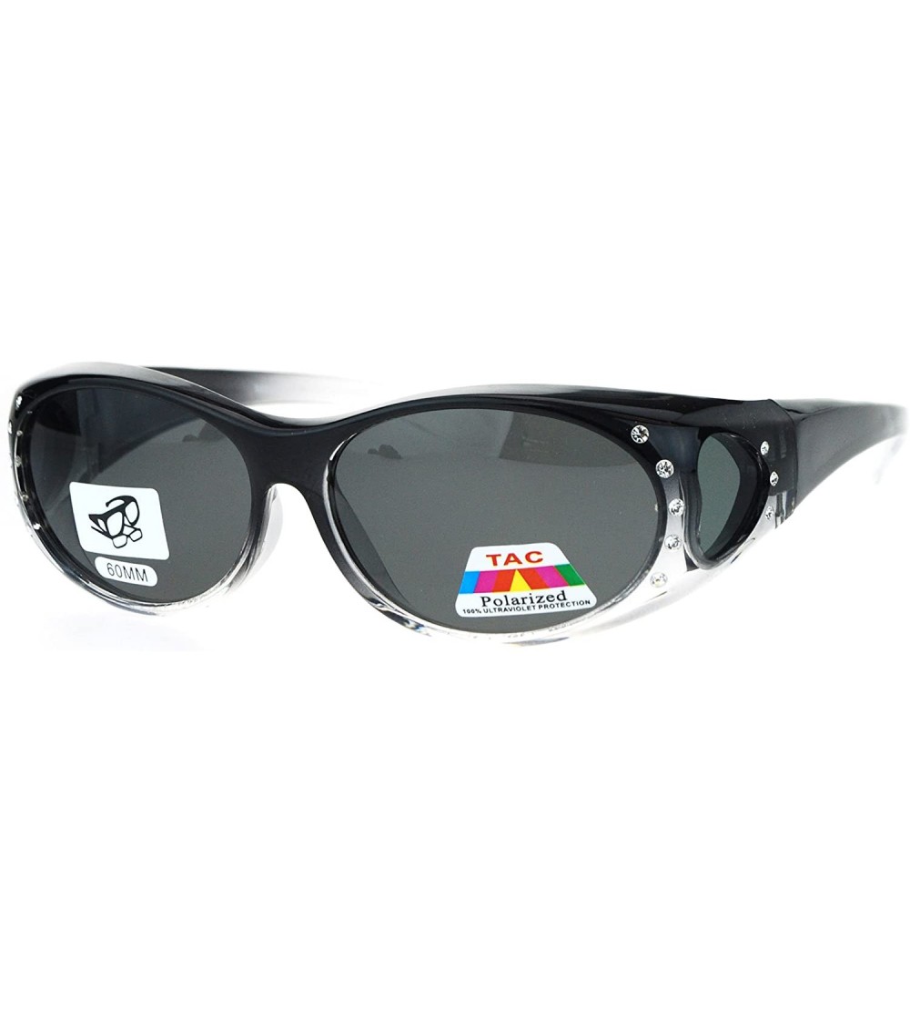 Oval Polarized Womens 2 Tone 60mm Rhinestone Studded Oval Fit Over Sunglasses - Black - C812NVD742M $22.14