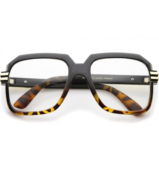 Square Large Chunky Metal Accented Temples Clear Lens Square Glasses 55mm - Matte Black-tortoise-gold / Clear - CO12MZMBBEE $...