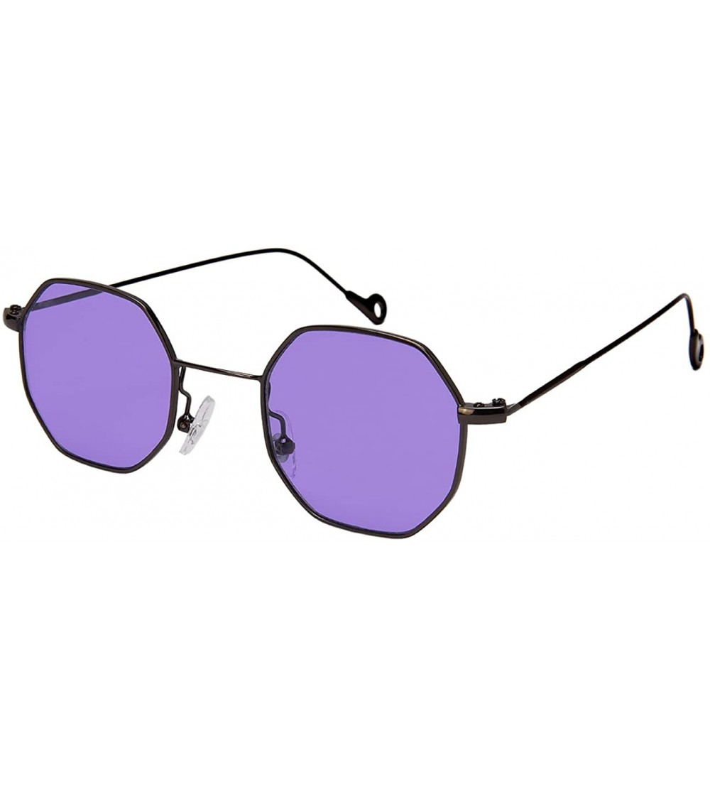 Square Retro Chic Octagon Shaped Metal Sunglasses with Flat Lens E112 - Gunmetal Frame/Purple Lens - C91846WXAI3 $18.08