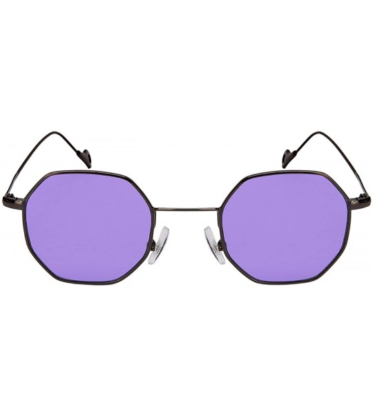 Square Retro Chic Octagon Shaped Metal Sunglasses with Flat Lens E112 - Gunmetal Frame/Purple Lens - C91846WXAI3 $18.08