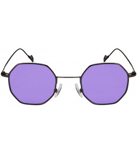 Square Retro Chic Octagon Shaped Metal Sunglasses with Flat Lens E112 - Gunmetal Frame/Purple Lens - C91846WXAI3 $18.08