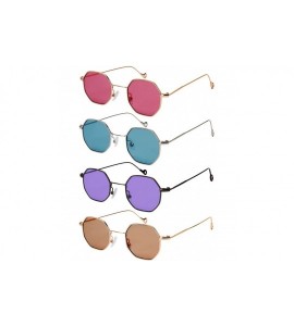 Square Retro Chic Octagon Shaped Metal Sunglasses with Flat Lens E112 - Gunmetal Frame/Purple Lens - C91846WXAI3 $18.08