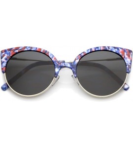 Cat Eye Women's Half Frame Ultra Slim Arms Round Flat Lens Cat Eye Sunglasses 53mm - Blue Red Gold / Smoke - CH184RAUHO0 $24.12