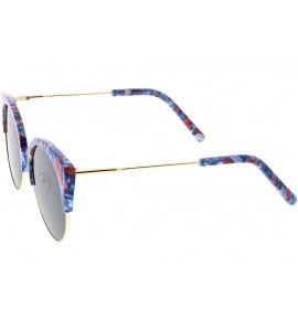 Cat Eye Women's Half Frame Ultra Slim Arms Round Flat Lens Cat Eye Sunglasses 53mm - Blue Red Gold / Smoke - CH184RAUHO0 $24.12