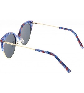 Cat Eye Women's Half Frame Ultra Slim Arms Round Flat Lens Cat Eye Sunglasses 53mm - Blue Red Gold / Smoke - CH184RAUHO0 $24.12